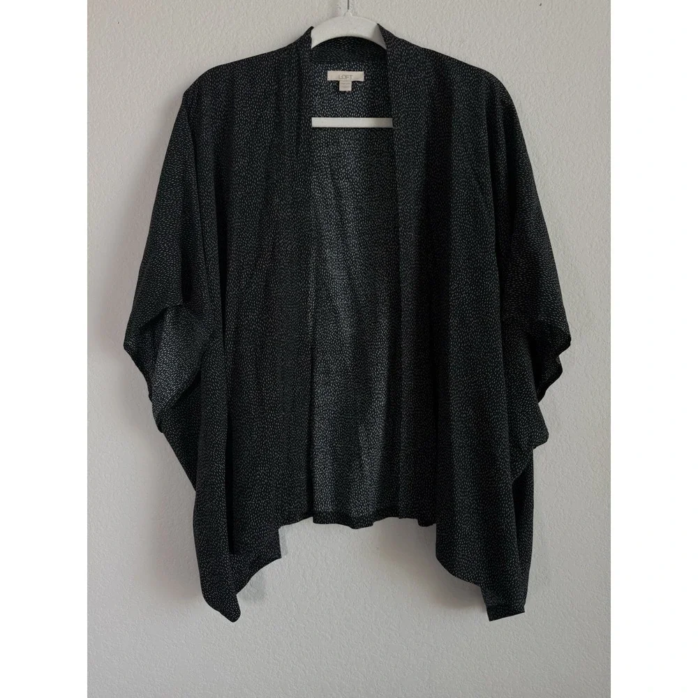 Loft Black Cardigan Women's One Size Dot Print Open‎ Front Slouchy Batwing Boho